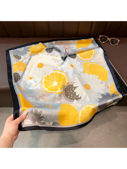Scarvii - Floral Fruit Print Decorative Square Scarf