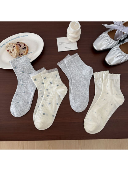 Rufia - Heart Dots Lace Trim Crew Socks