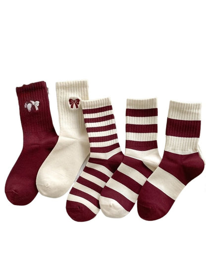 Rufia - Mid-Calf Socks with Bow & Stripe Pattern for Girls