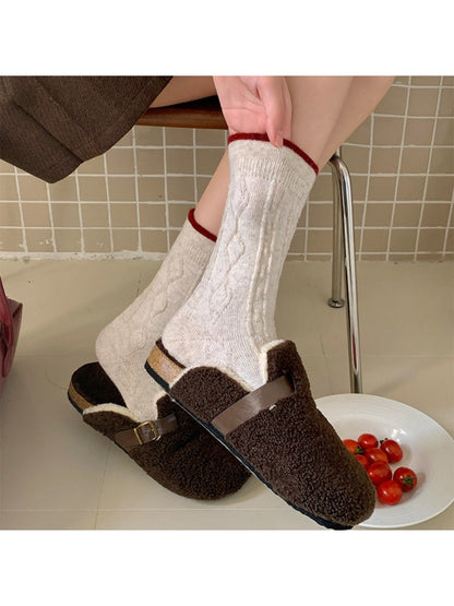 Rufia - Cable Knit Contrast Trim Casual Crew Socks product image 1