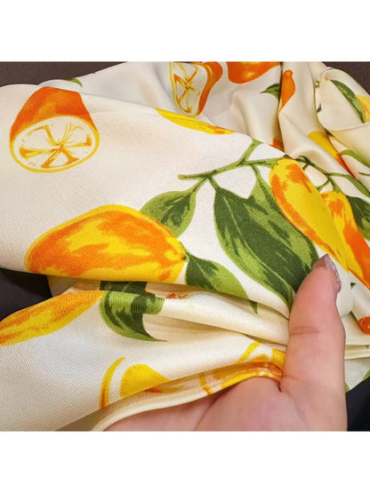 Scarvii - Lemon and Leaf Printed Triangle Scarf