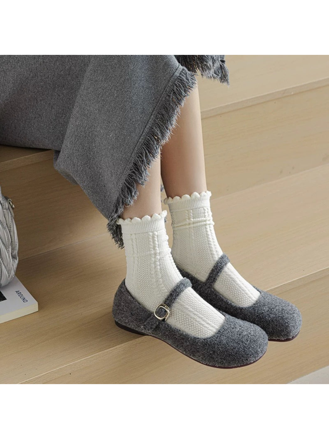 Rufia socks folded showing diamond pattern and soft fabric detail