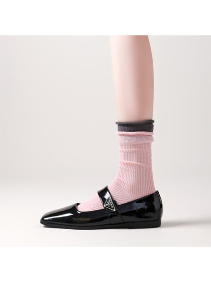 Rufia - Minimal Ribbed Contrast Edge Crew Socks