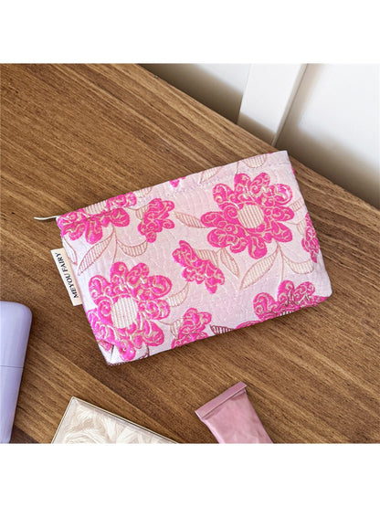 Cosbai - Raised Floral Zipper Makeup Bag