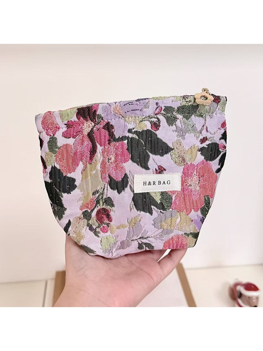 Cosbai - Purple Floral Zippered Cosmetic Organizer Bag