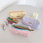 Cosbai - Plaid Bow Print Zipper Makeup Pouch Bag
