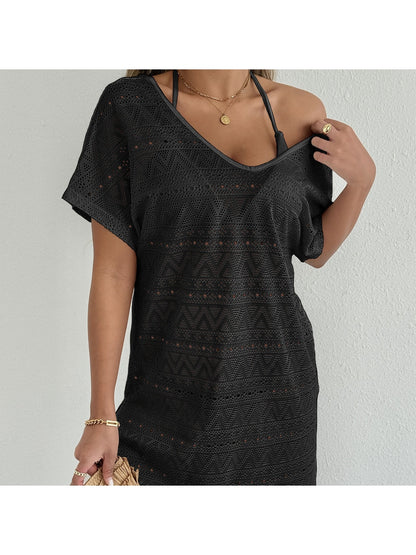 Crosa - Deep V Neck Side Slit Cover Up Dress