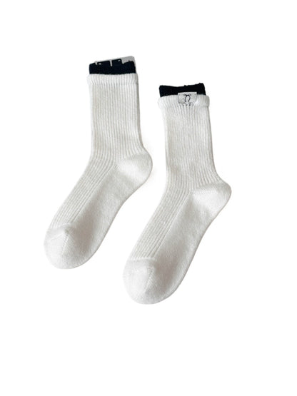 Rufia – Contrast Cuff Winter Socks with Bow Label
