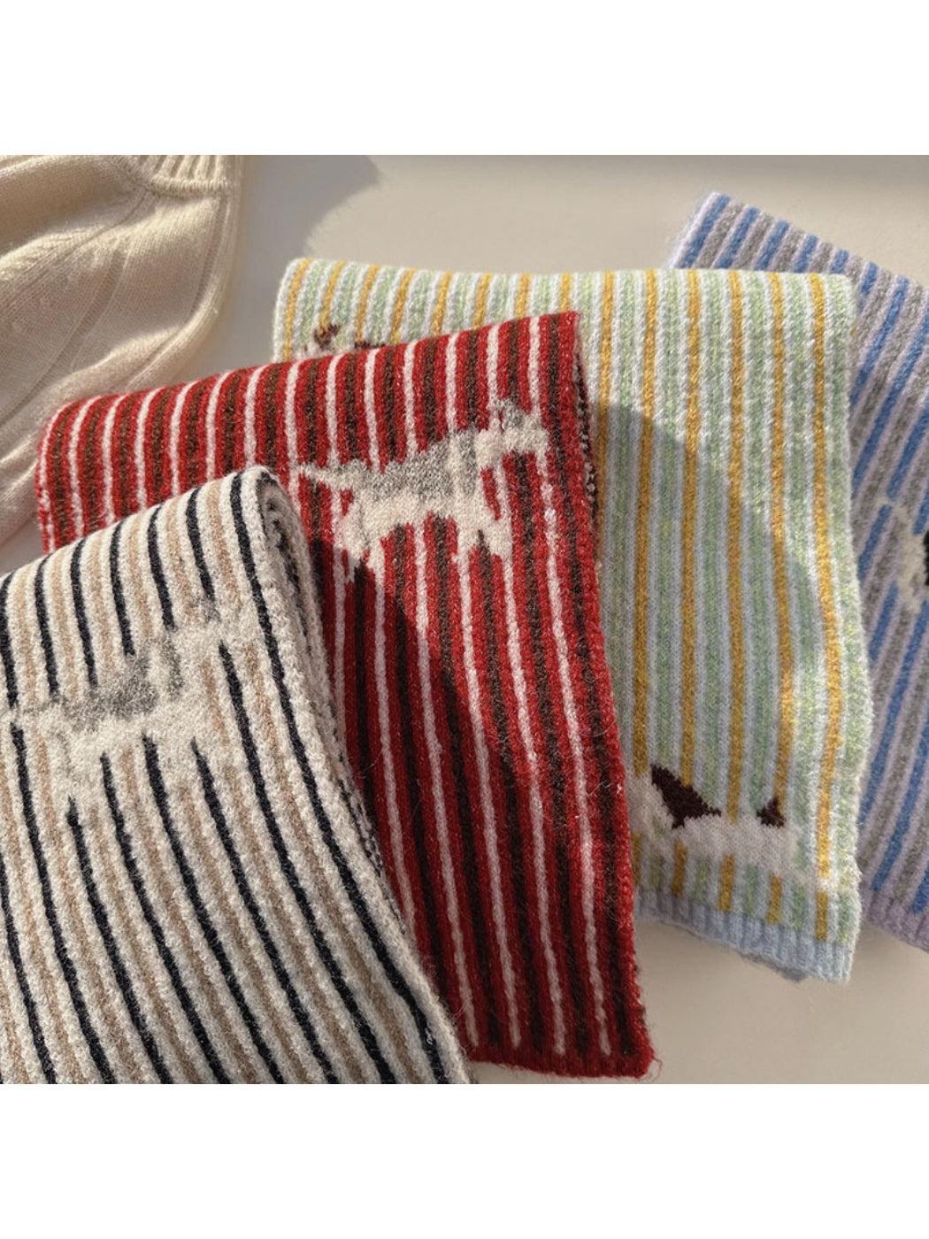 Scarvii - Striped Knit Scarf With Sheep