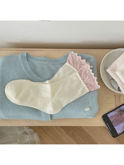 Rufia - Colorblock Ruffle Cuff Crew Socks