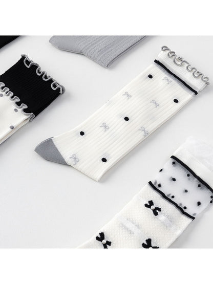 Rufia - Preppy Patchwork Pattern Crew Socks