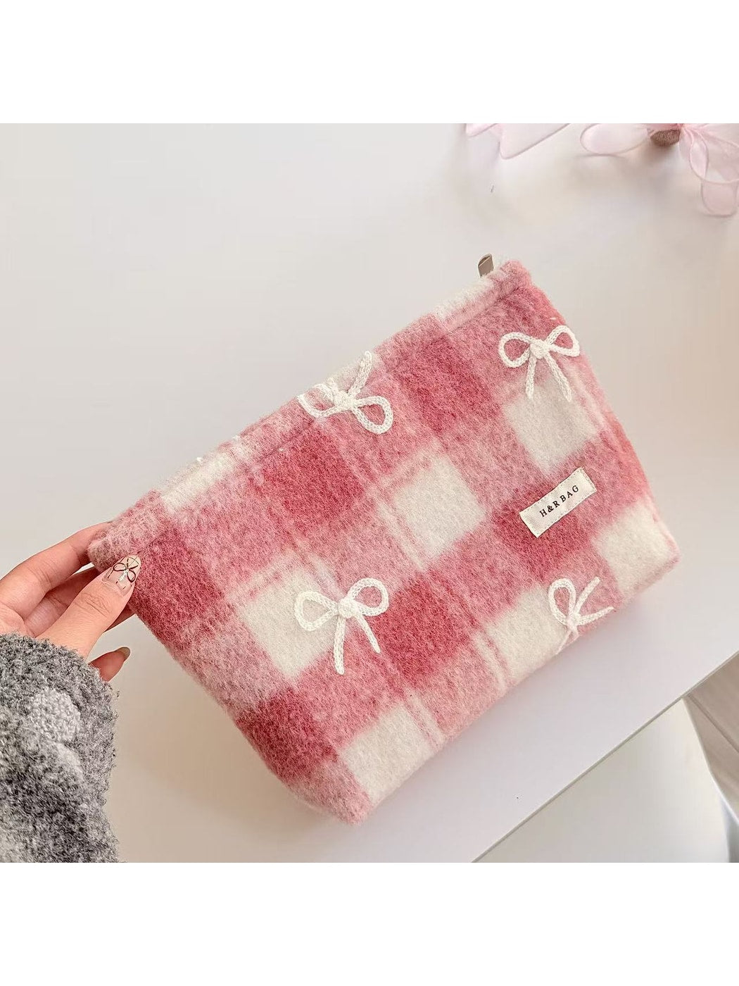 Cosbai - Bow Print Handheld Women's Makeup Bag