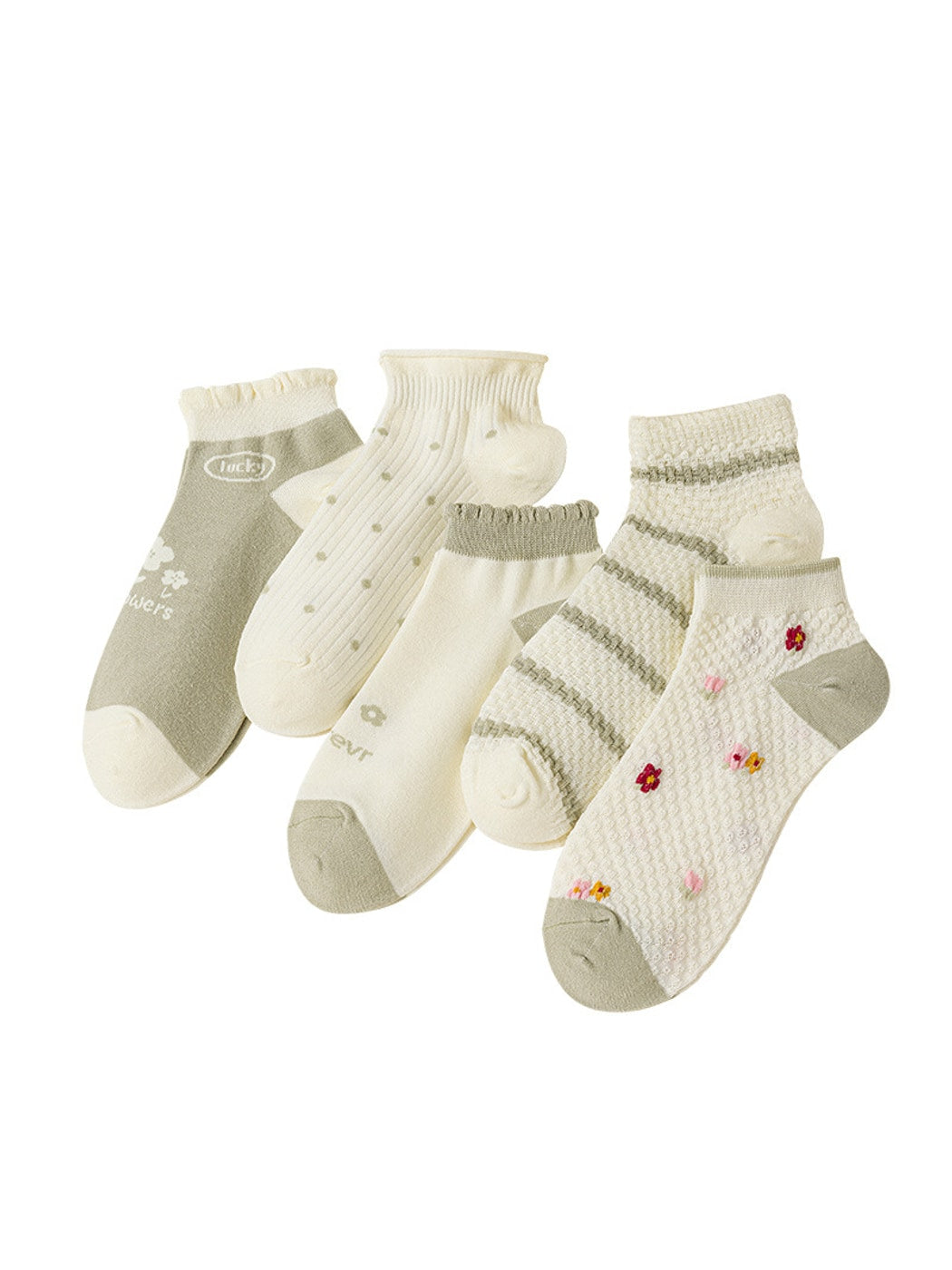 Rufia - Fresh Green Toned Print Ankle Socks