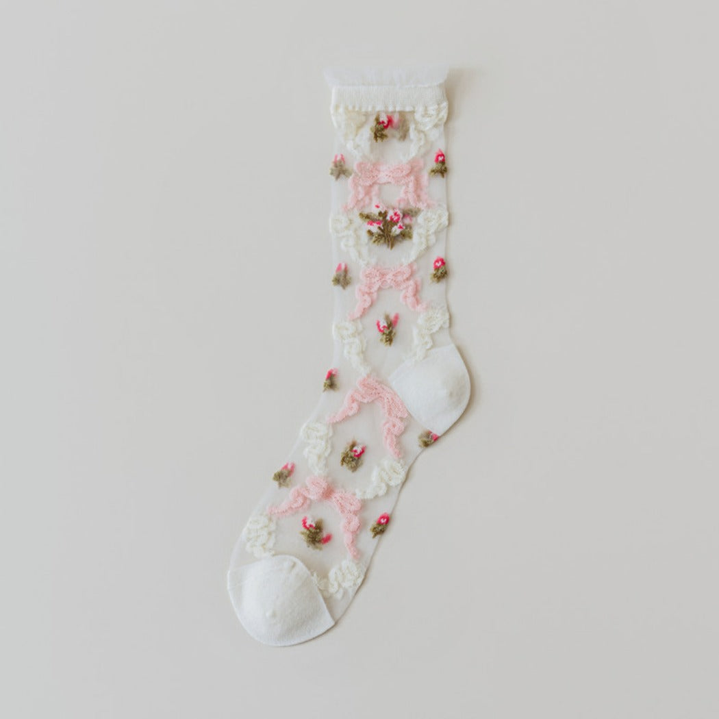 Rufia - Summer Floral Pattern Sheer Socks