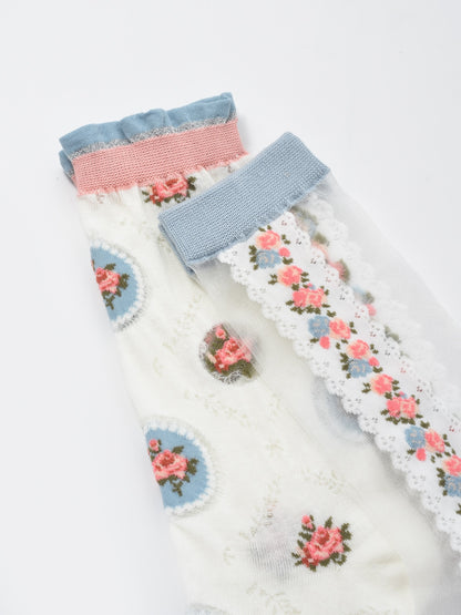Rufia - Romantic Floral Sheer Crew Socks