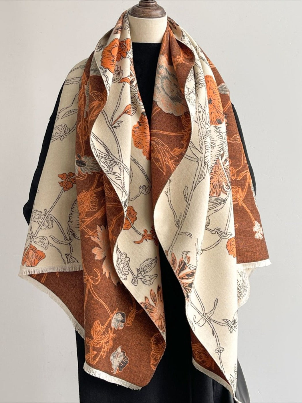 Scarvii - Reversible Vintage Floral-Plant Print Scarf Shawl