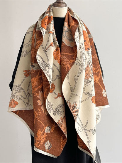 Scarvii - Reversible Vintage Floral-Plant Print Scarf Shawl