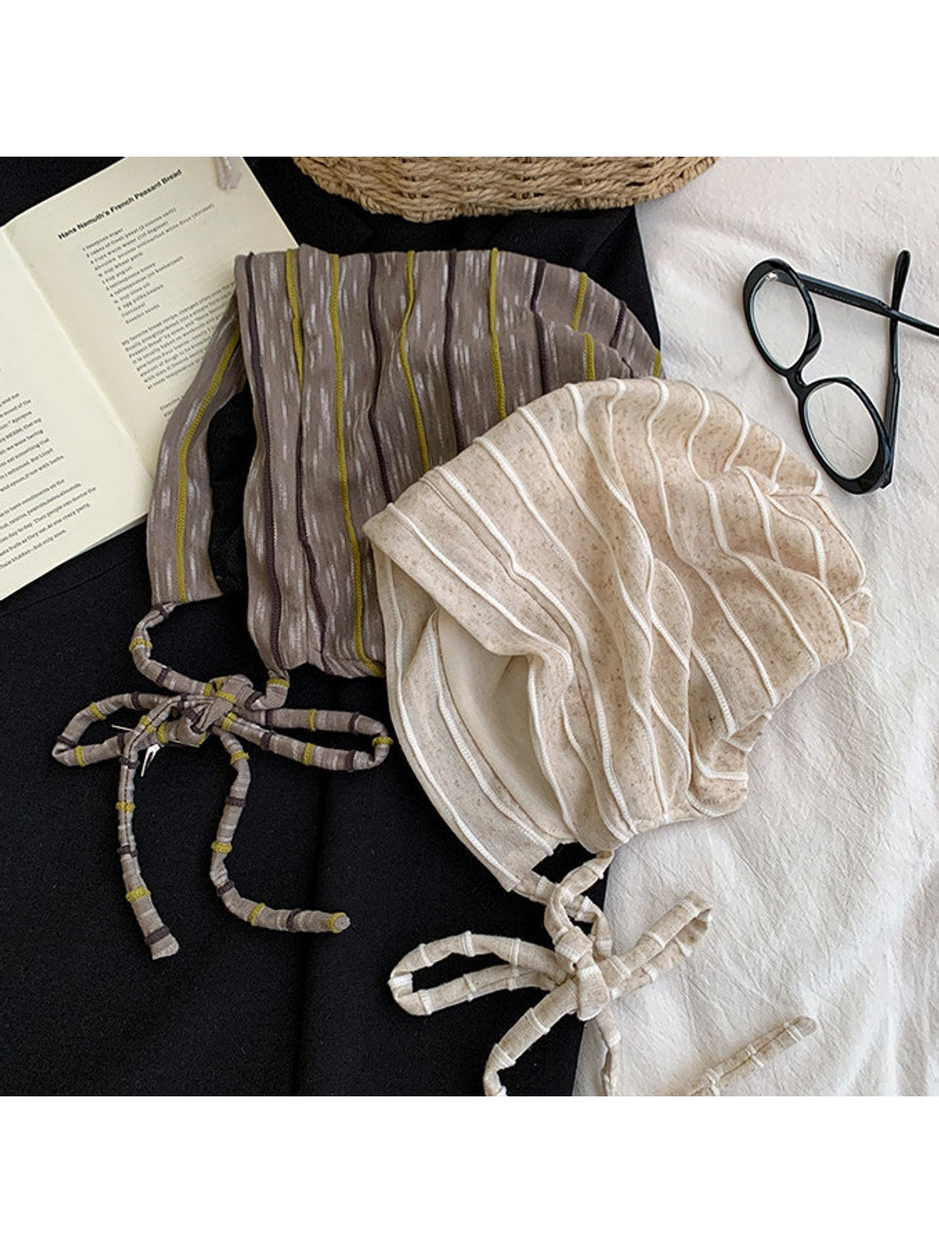 Haila - Striped Tie Strap Headscarf Cap