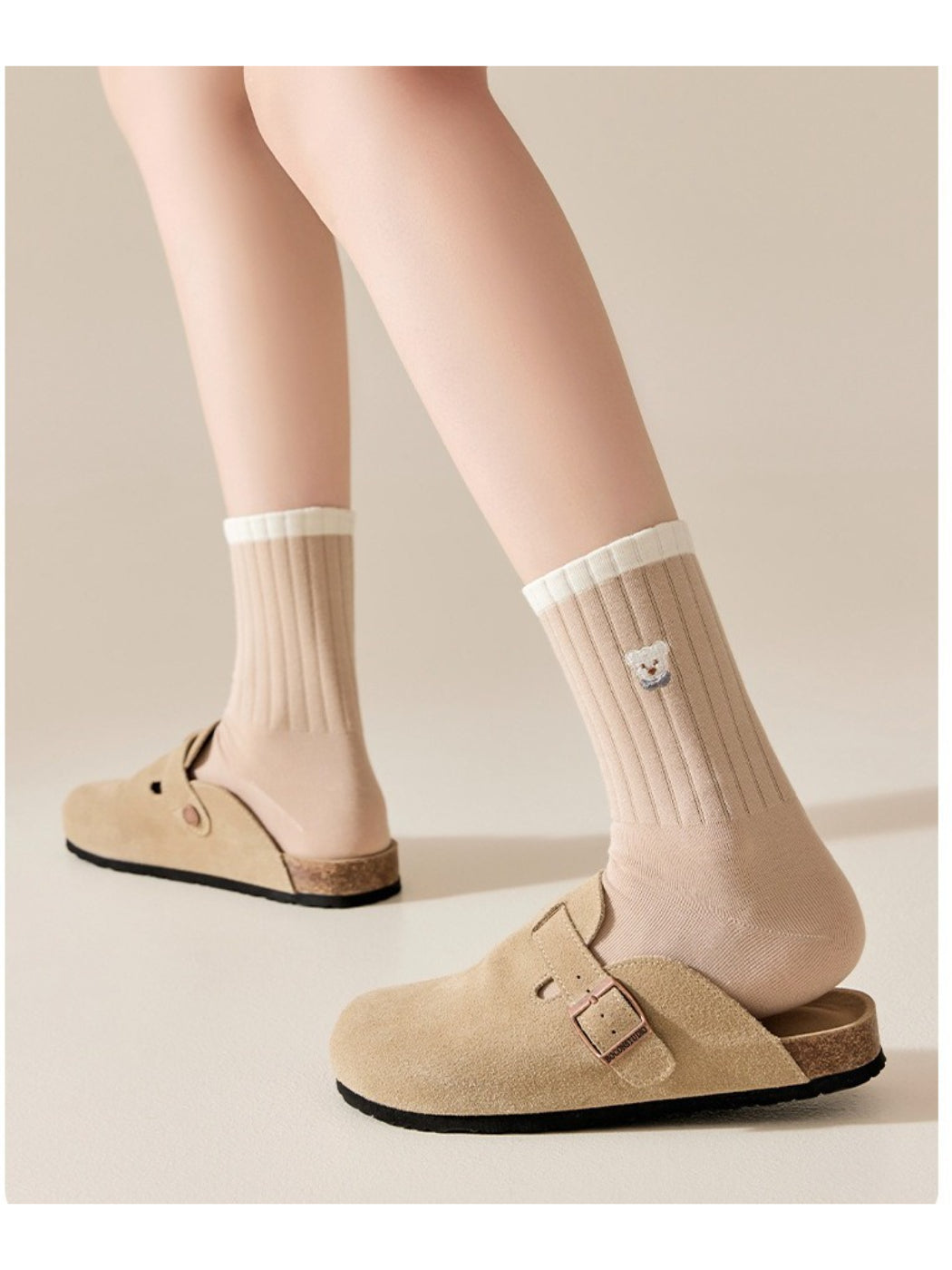 Rufia - Embroidered Bear Ribbed Crew Socks