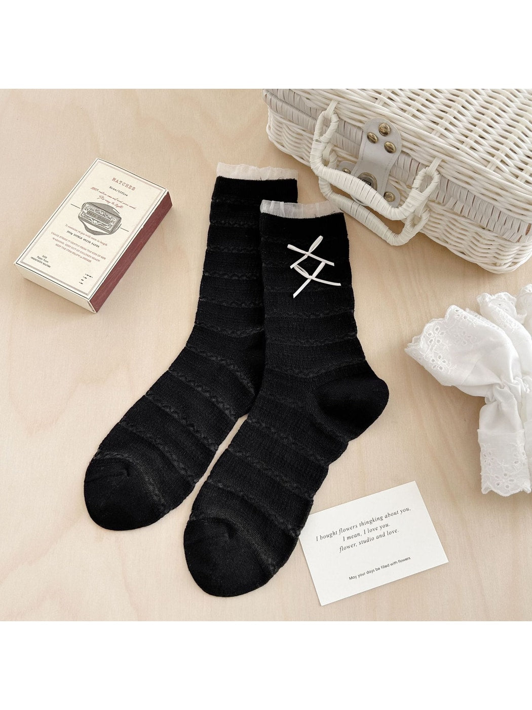 Rufia - Sweet Bow Detail Textured Women's Crew Socks