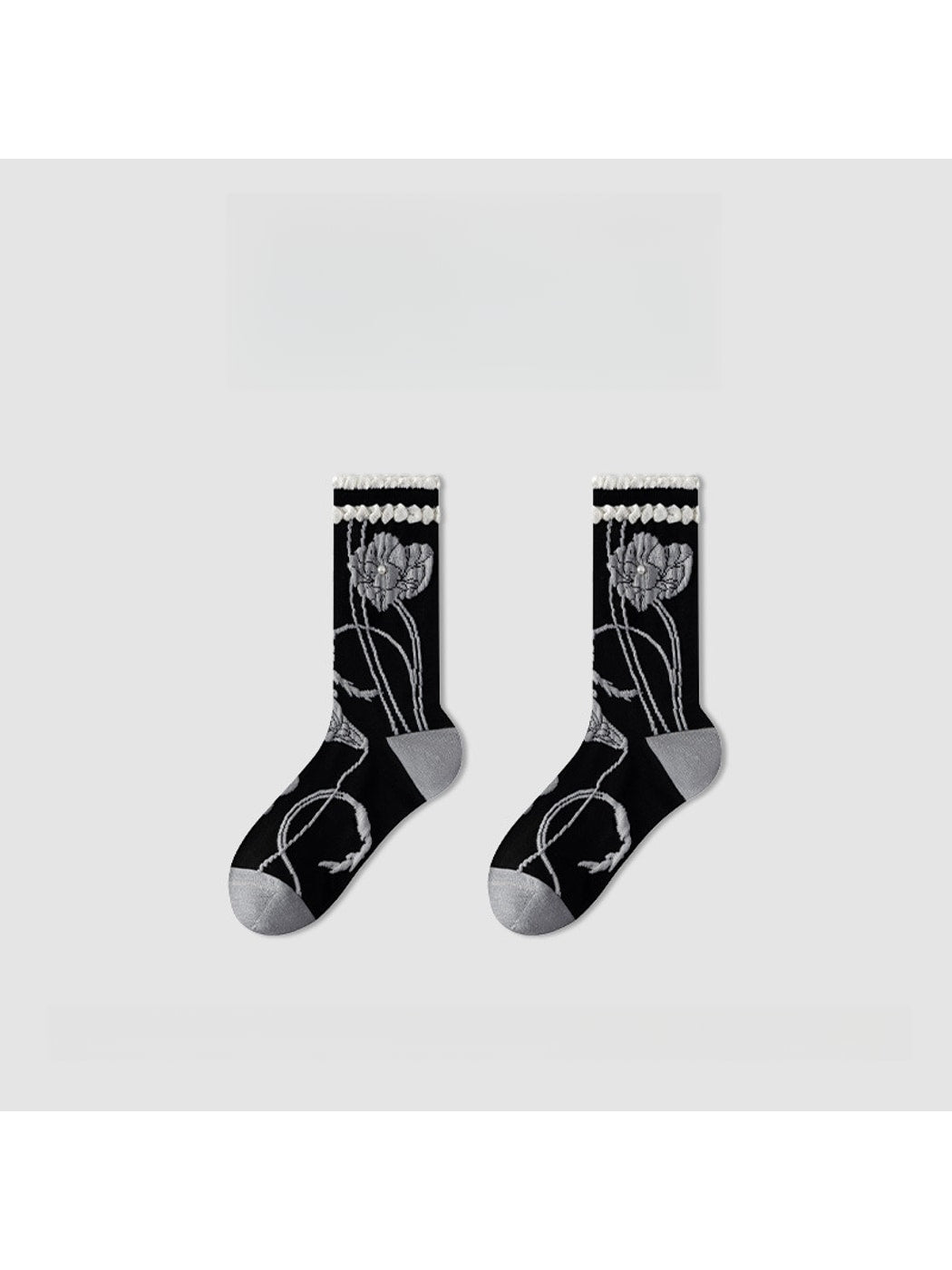 Rufia - Vintage Style Floral Line Art Crew Socks