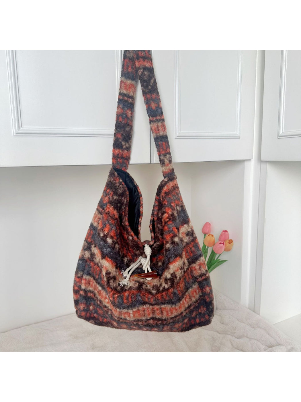 Cosbai - Soft Plaid Drawstring Shoulder Bag