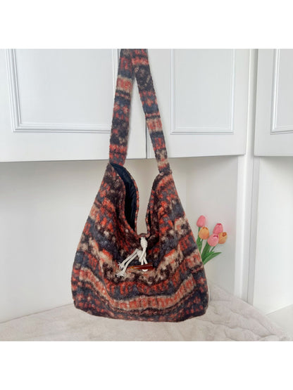 Cosbai - Soft Plaid Drawstring Shoulder Bag