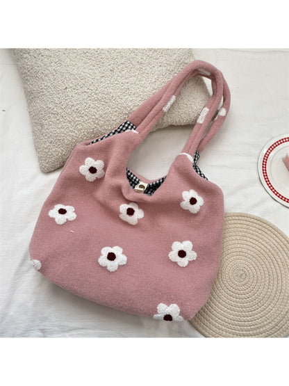 Cosbai - Plush Floral Pattern Shoulder Bag