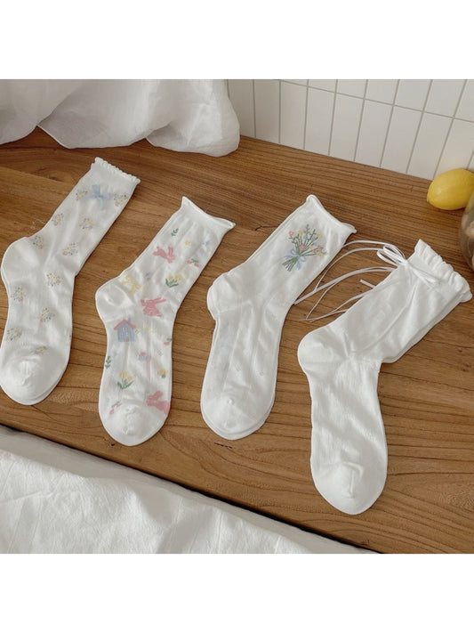 Rufia - Floral Crew Socks with Bow Accent