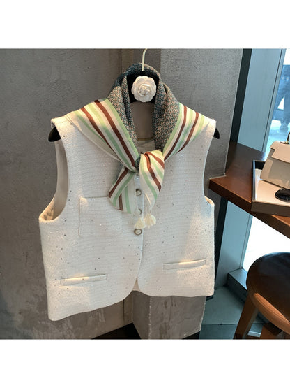 Scarvii - Multi-Tone Stripe Border Tassel Square Scarf