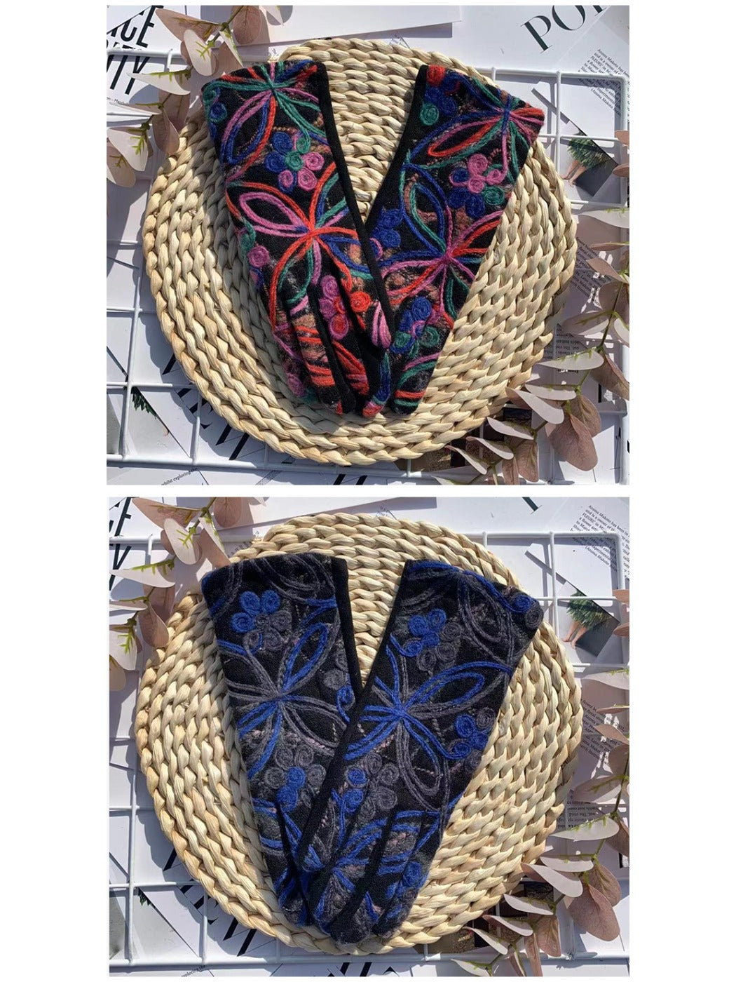 Gloving Boho Embroidered Warm Outdoor Gloves color options including Green, Orange, Blue