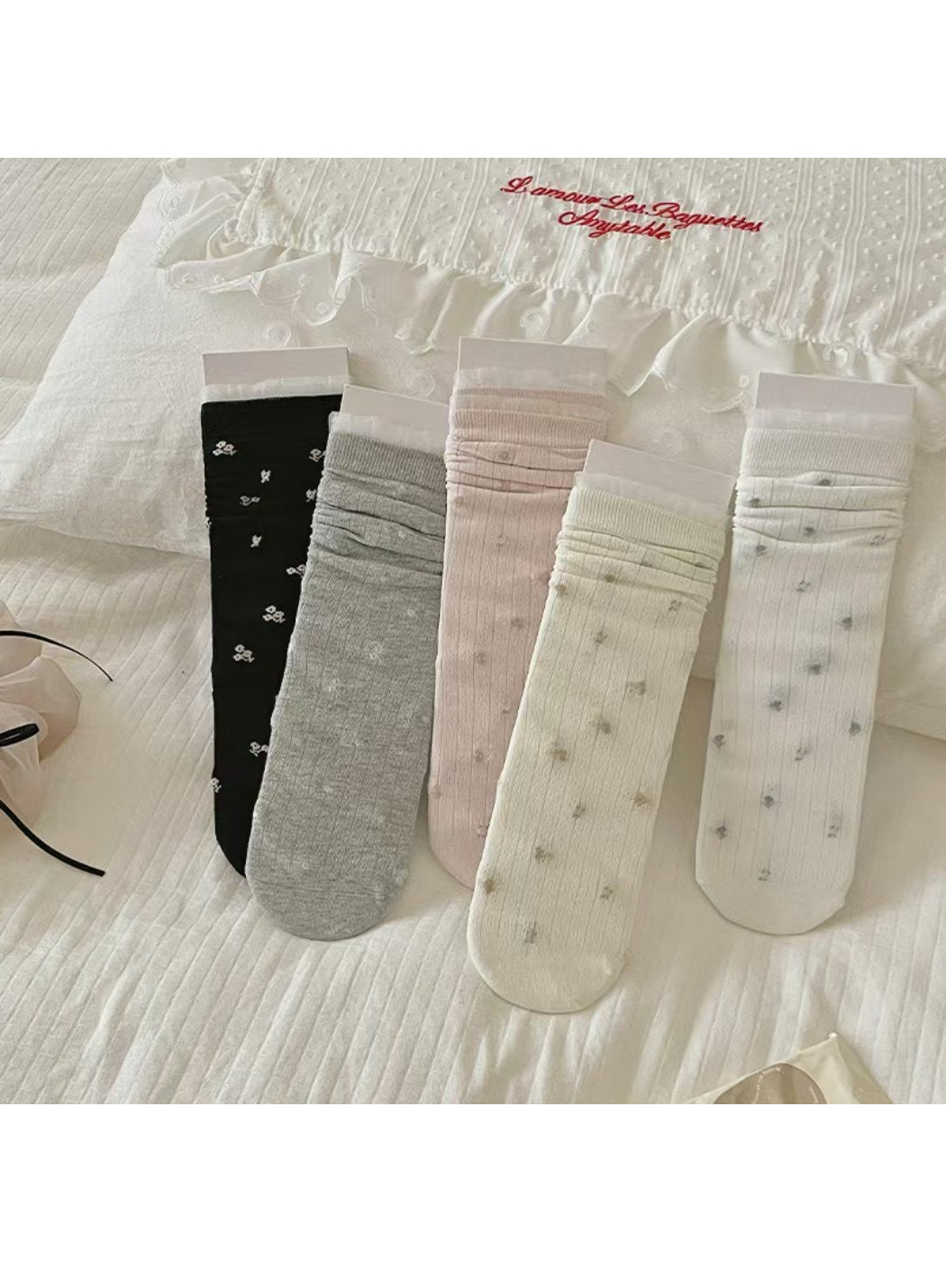Rufia - Tiny Dot Rib Knit Crew Socks product image 2