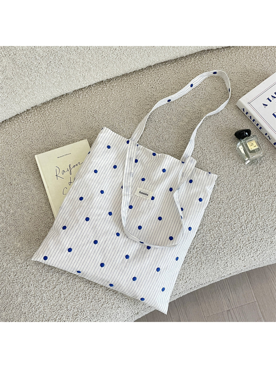 Cosbai - Polka Dot Pinstripe Tote Bag