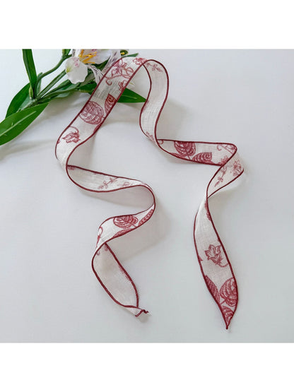 Scarvii - Chic Plant Print Ribbon Style Narrow Scarf