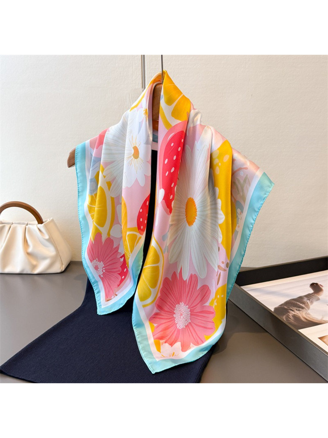 Scarvii - Floral Citrus Print Square Scarf