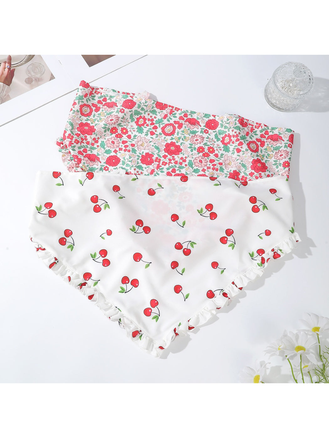 Scarvii Ditsy Floral Ruffle Head Scarf