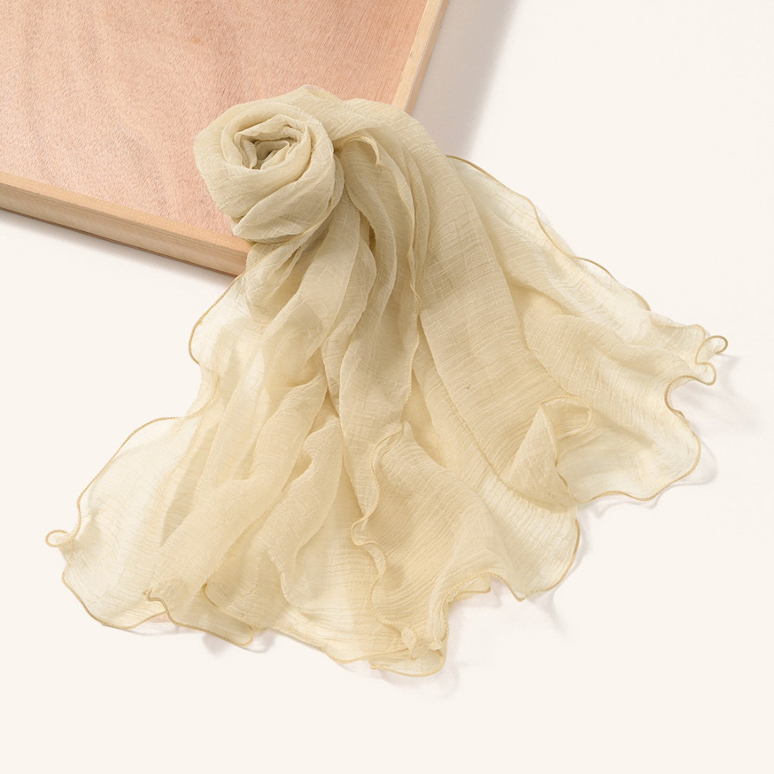 Scarvii shawl scarf spread out flat highlighting wavy edges and texture