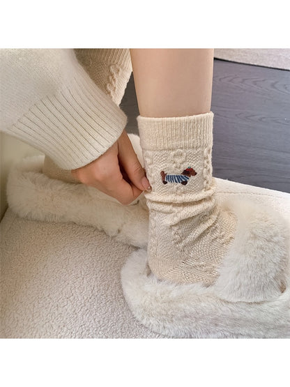 Rufia - Cute Dachshund Motif Knit Crew Socks