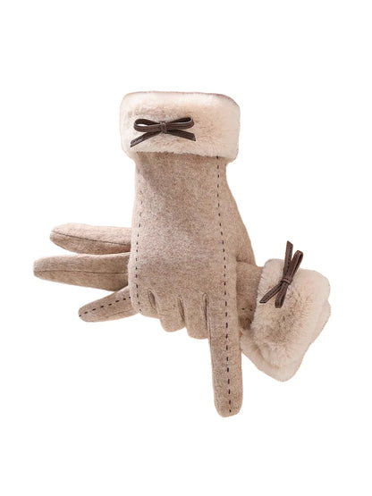 Gloving - Bow Detail Faux Fur Cuff Gloves