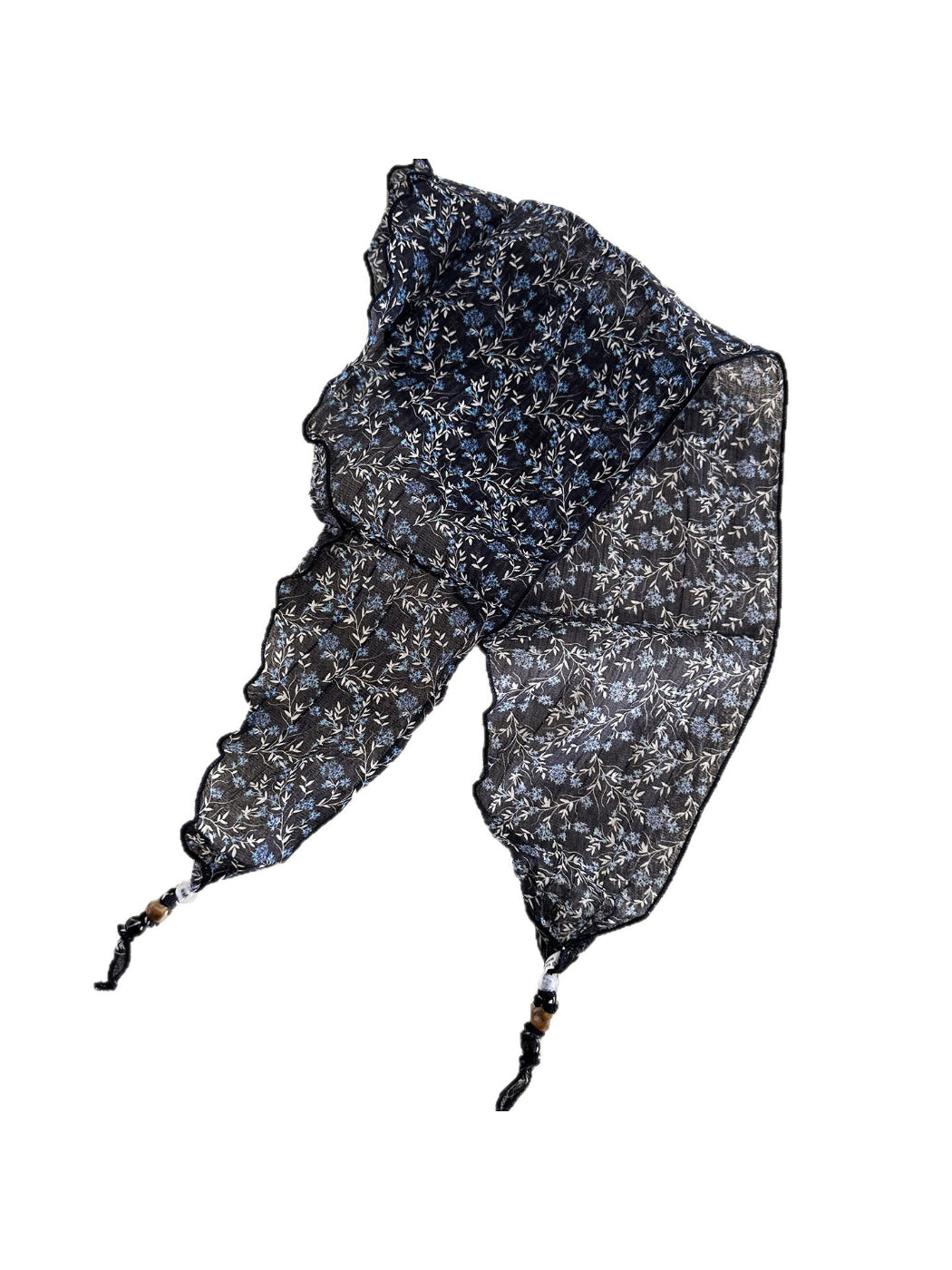 Scarvii - Floral Print Beaded Tie Scarf