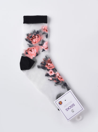 Rufia - Butterfly & Rose Sheer Crew Socks