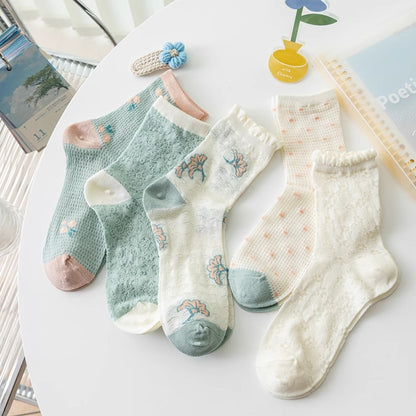 Rufia - Delicate Floral Mid-Calf Mesh Socks -Thin & Breathable