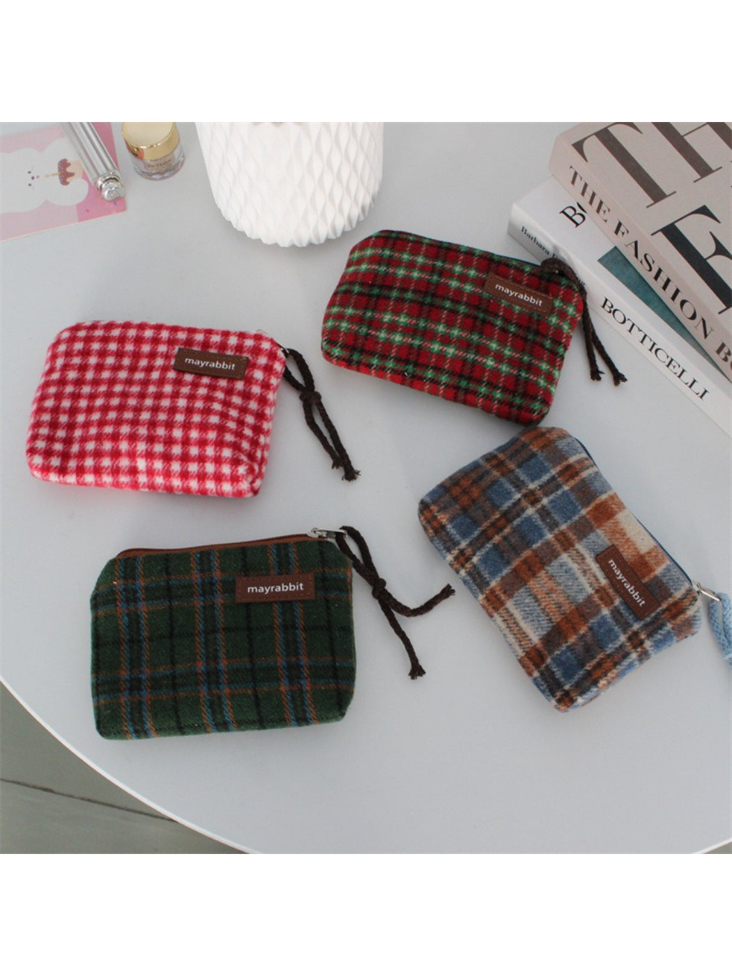 Cosbai - Vintage Plaid Zip Coin Pouch Bag