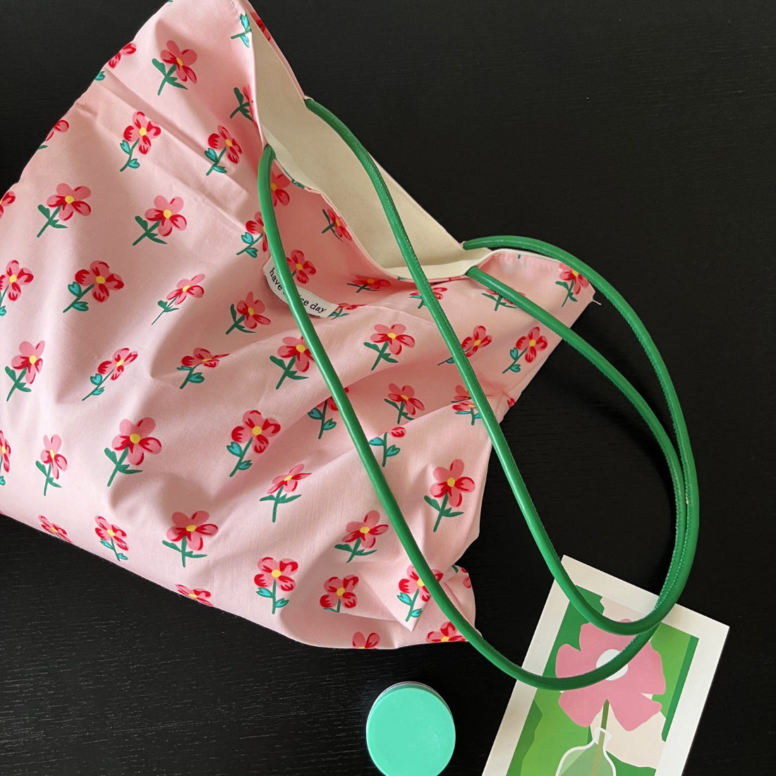 Cosbai pink floral everyday tote bag front view with floral pattern