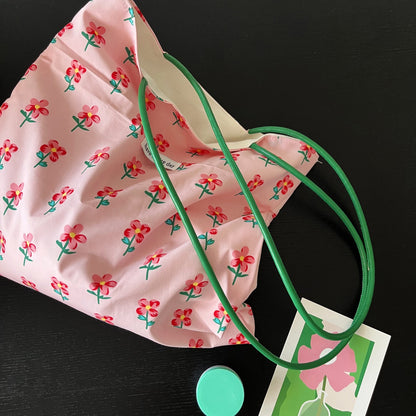 Cosbai pink floral everyday tote bag front view with floral pattern
