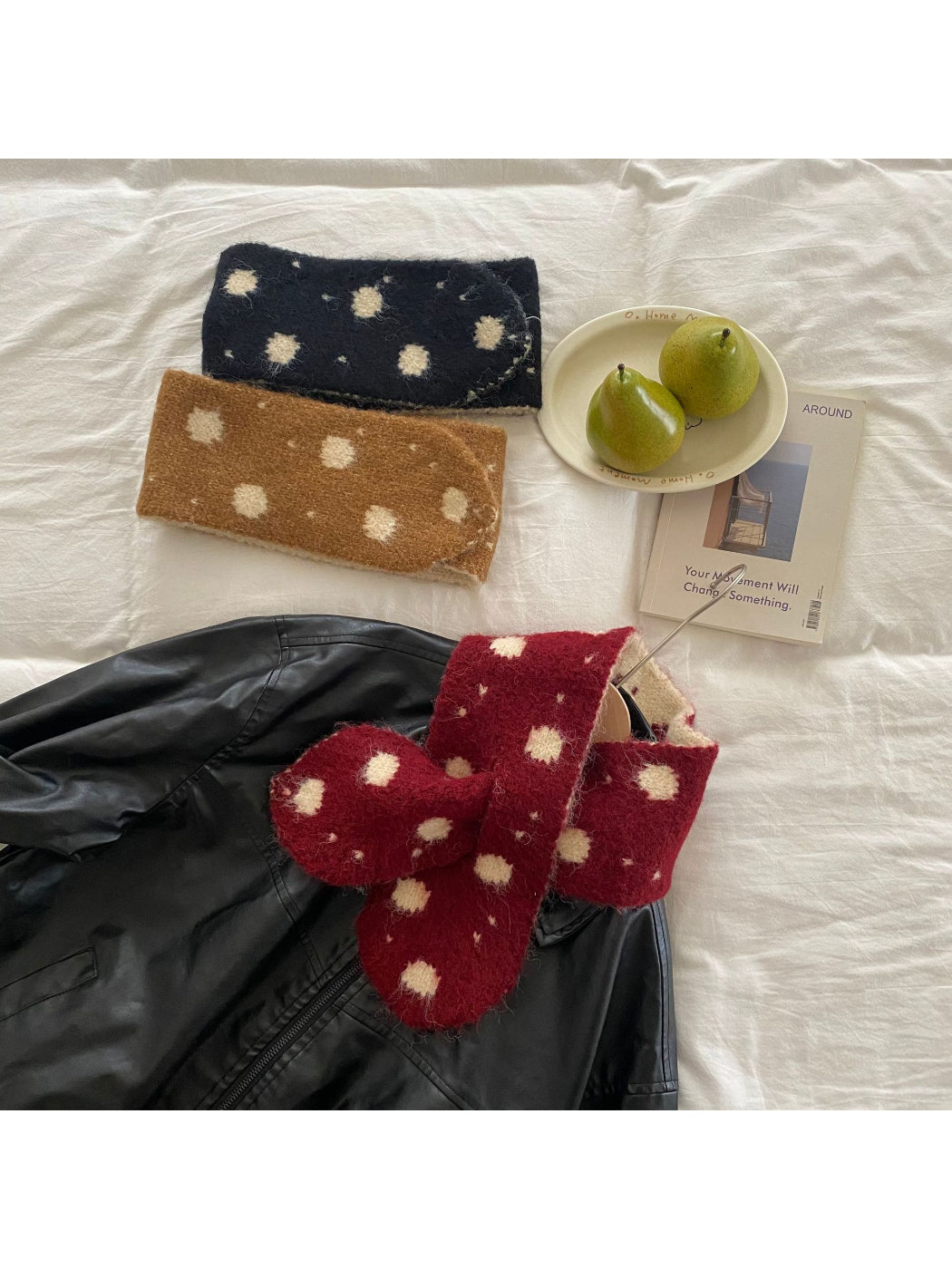 Scarvii - Polka Dot Rounded End Knit Scarf