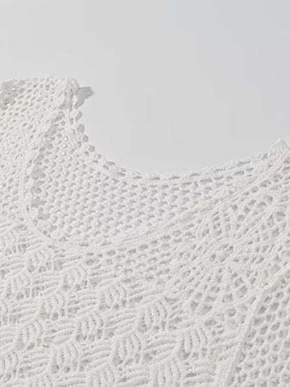Crosa - Hollow Knitted Round Neck Long-Sleeve Top Sweater