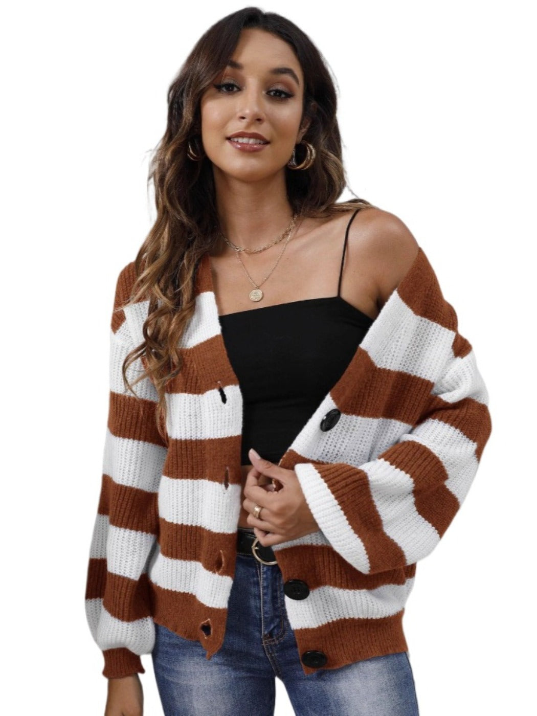 Crosa Color-blocked Striped Knitted Cardigan with Buttons with color block detail and stripe detail