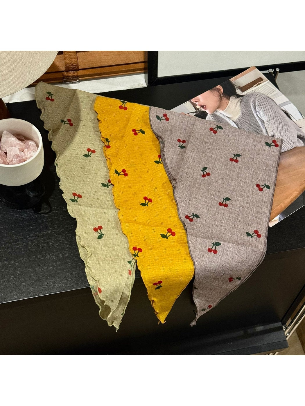 Scarvii - Playful Cherry Print Triangle Bandana