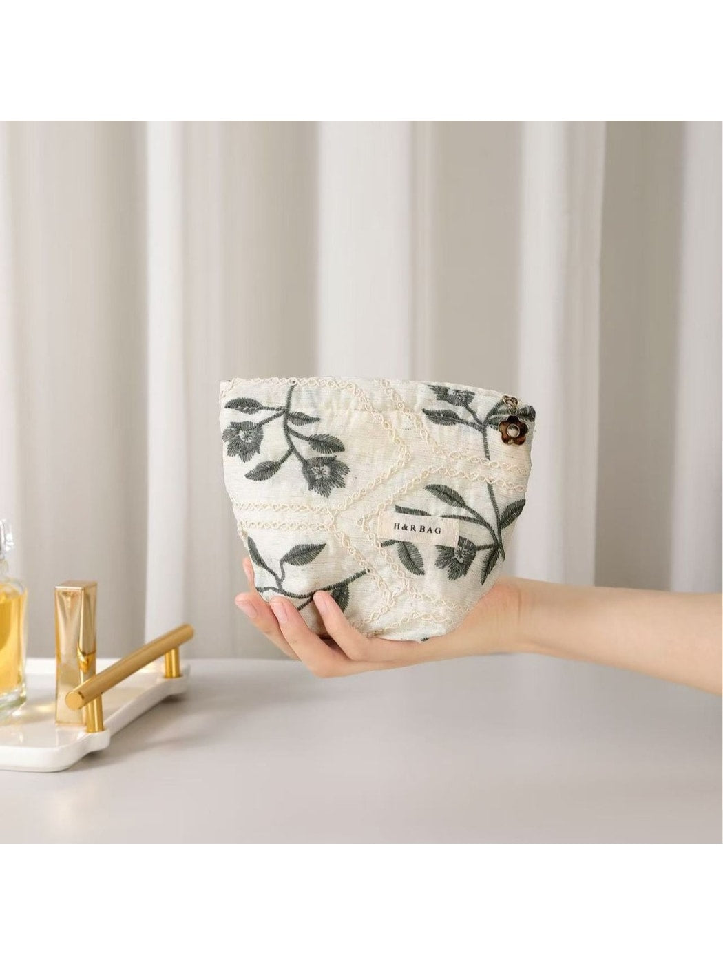 Cosbai - Floral Cosmetic Bag Handheld Storage Bag